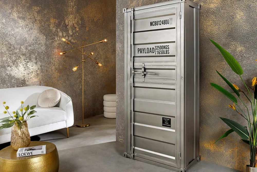 Riess-Ambiente Highboards|Industrial Loft > Design Aktenschrank GLOBETROTTER 180cm grau Eisen Container Upcycling Highboard