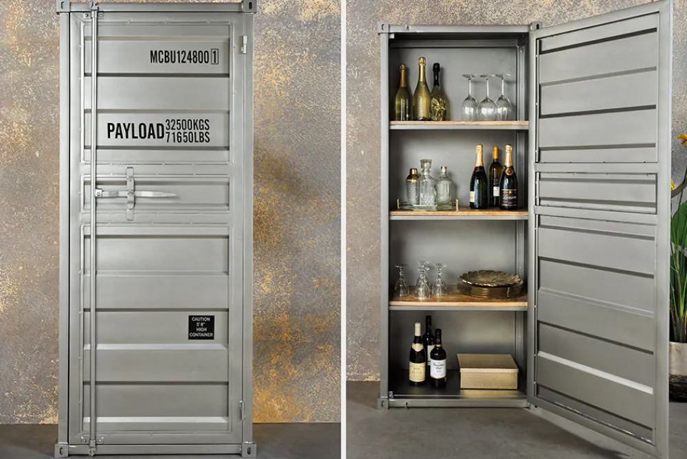 Riess-Ambiente Highboards|Industrial Loft > Design Aktenschrank GLOBETROTTER 180cm grau Eisen Container Upcycling Highboard
