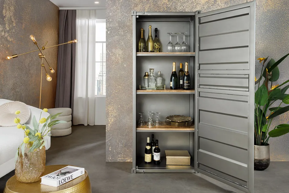 Riess-Ambiente Highboards|Industrial Loft > Design Aktenschrank GLOBETROTTER 180cm grau Eisen Container Upcycling Highboard