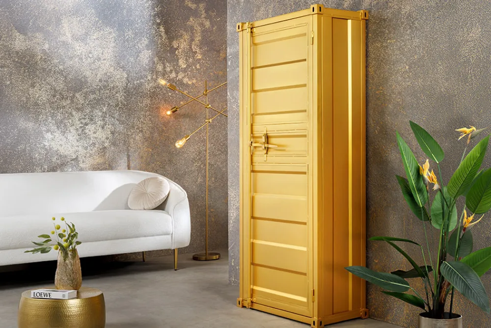Riess-Ambiente Highboards|Industrial Loft > Design Aktenschrank GLOBETROTTER 180cm gold Eisen Container Upcycling Highboard
