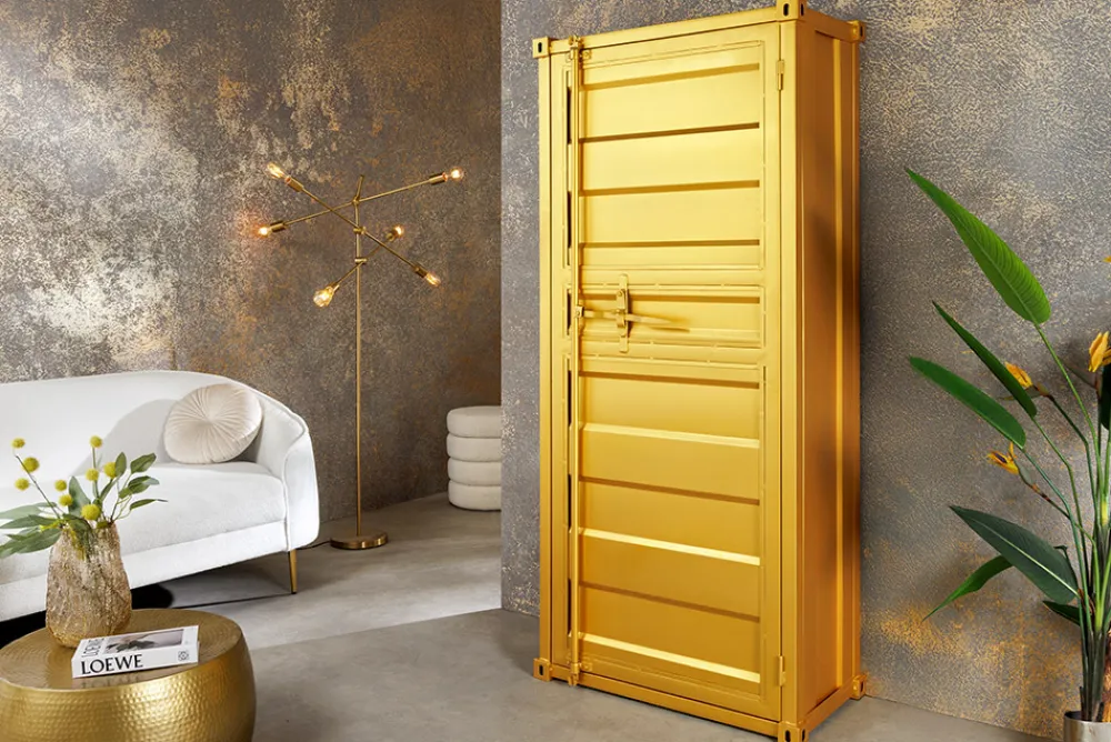 Riess-Ambiente Highboards|Industrial Loft > Design Aktenschrank GLOBETROTTER 180cm gold Eisen Container Upcycling Highboard