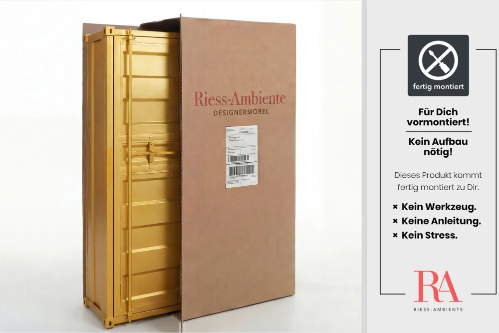 Riess-Ambiente Highboards|Industrial Loft > Design Aktenschrank GLOBETROTTER 180cm gold Eisen Container Upcycling Highboard