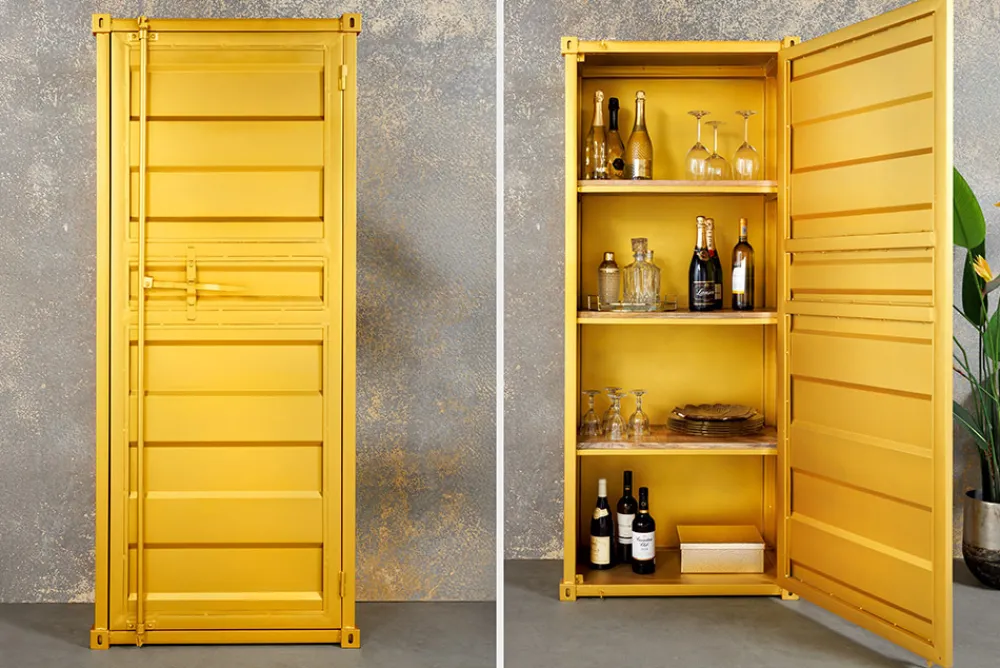 Riess-Ambiente Highboards|Industrial Loft > Design Aktenschrank GLOBETROTTER 180cm gold Eisen Container Upcycling Highboard