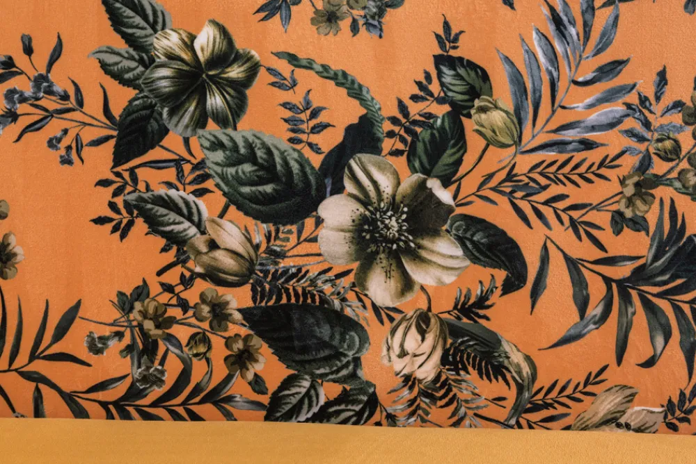 Riess-Ambiente Sitzbänke|Retro Möbel > Design Bank PRÊT-À-PORTER gelb Samt florales Muster und goldene Fußkappen