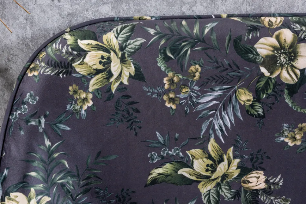 Riess-Ambiente Sitzbänke|Retro Möbel > Design Bank PRÊT-À-PORTER grau Samt florales Muster und goldene Fußkappen