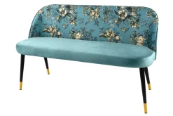 Riess-Ambiente Sitzbänke|Retro Möbel > Design Bank PRÊT-À-PORTER türkis Samt florales Muster und goldene Fußkappen