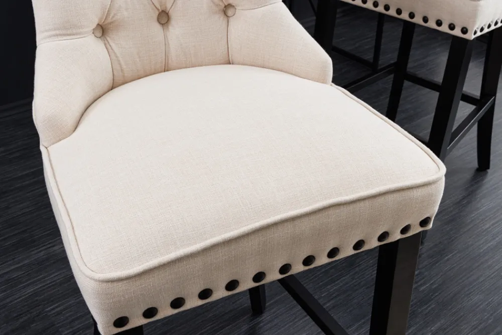 Riess-Ambiente Barhocker > Design Barhocker CASTLE beige schwarz Strukturstoff mit Lehne Holz Chesterfield