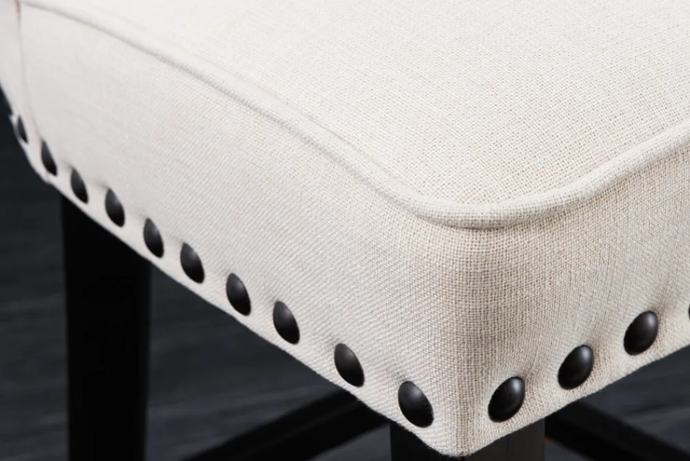 Riess-Ambiente Barhocker > Design Barhocker CASTLE beige schwarz Strukturstoff mit Lehne Holz Chesterfield
