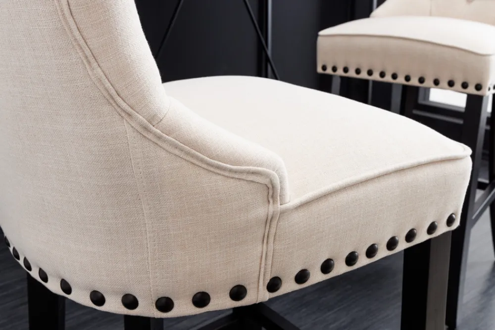 Riess-Ambiente Barhocker > Design Barhocker CASTLE beige schwarz Strukturstoff mit Lehne Holz Chesterfield