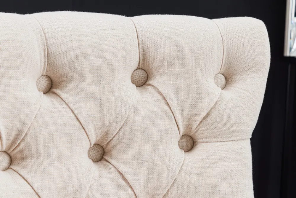 Riess-Ambiente Barhocker > Design Barhocker CASTLE beige schwarz Strukturstoff mit Lehne Holz Chesterfield