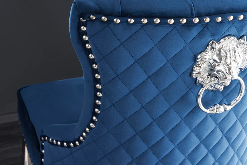 Riess-Ambiente Barhocker|Samt Möbel > Design Barhocker CASTLE DELUXE royalblau Samt silber Edelstahl mit Lehne Chesterfield