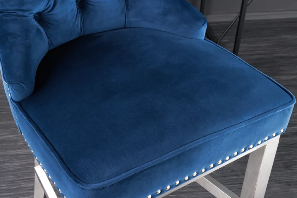 Riess-Ambiente Barhocker|Samt Möbel > Design Barhocker CASTLE DELUXE royalblau Samt silber Edelstahl mit Lehne Chesterfield