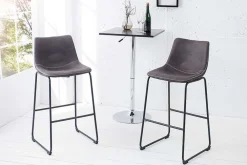 Riess-Ambiente Industrial Loft|Retro Möbel > Design Barhocker DJANGO vintage grau Microfaser mit Lehne Eisengestell schwarz