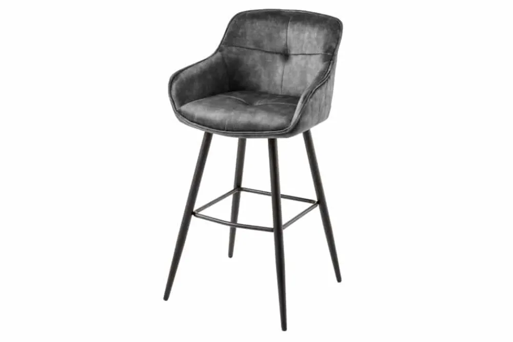 Riess-Ambiente Retro Möbel|Barhocker > Design Barhocker EUPHORIA grau Samt schwarze Metallbeine Barstuhl mit Lehne