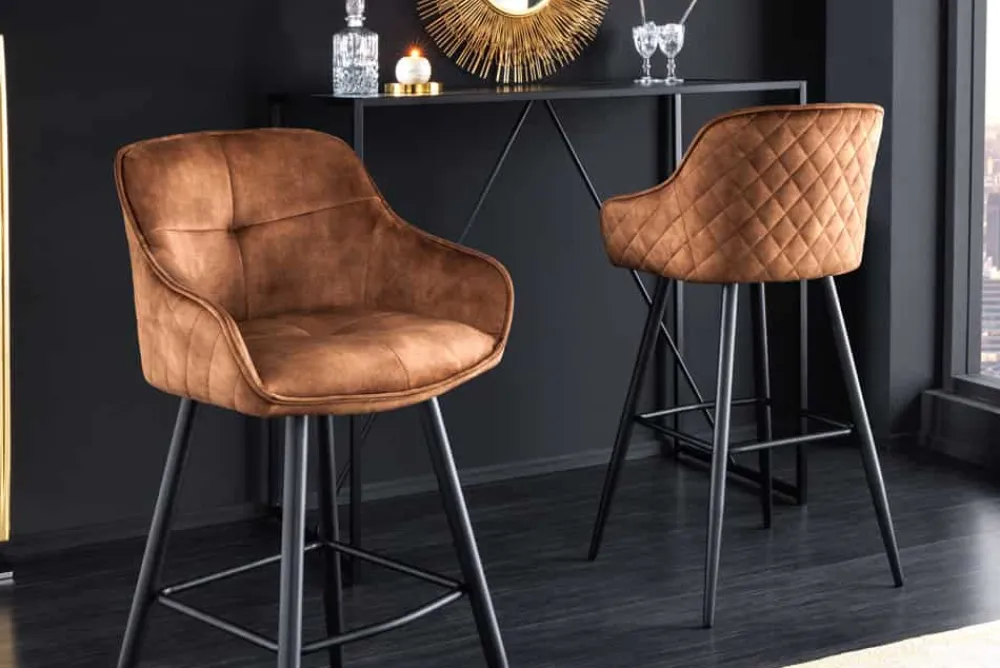 Riess-Ambiente Retro Möbel|Barhocker > Design Barhocker EUPHORIA rost braun Samt schwarze Metallbeine Barstuhl mit Lehne