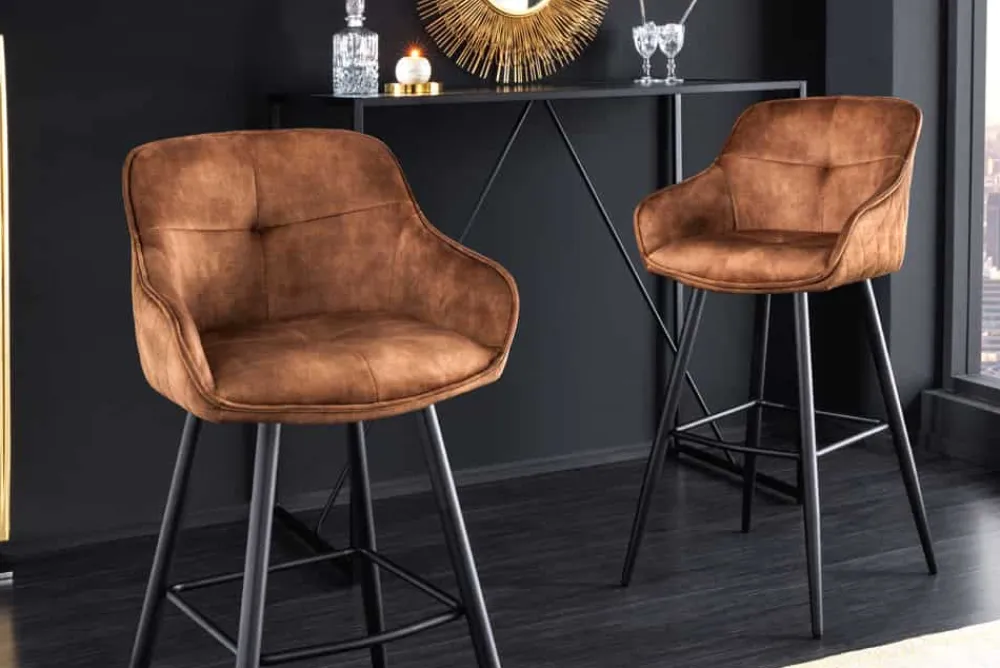 Riess-Ambiente Retro Möbel|Barhocker > Design Barhocker EUPHORIA rost braun Samt schwarze Metallbeine Barstuhl mit Lehne