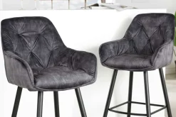 Riess-Ambiente Barhocker|Samt Möbel > Design Barhocker MILANO grau Samt Barstuhl mit Lehne Metall schwarz Chesterfield-Steppung