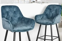 Riess-Ambiente Barhocker|Samt Möbel > Design Barhocker MILANO petrol Samt Barstuhl mit Lehne Metall schwarz
