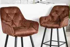 Riess-Ambiente Barhocker|Samt Möbel > Design Barhocker MILANO rost braun Samt Barstuhl mit Lehne Metall schwarz Chesterfield-Steppung