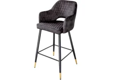 Riess-Ambiente Retro Möbel|Barhocker > Design Barhocker PARIS grau Samt mit Lehne Metall schwarz gold Ziersteppung