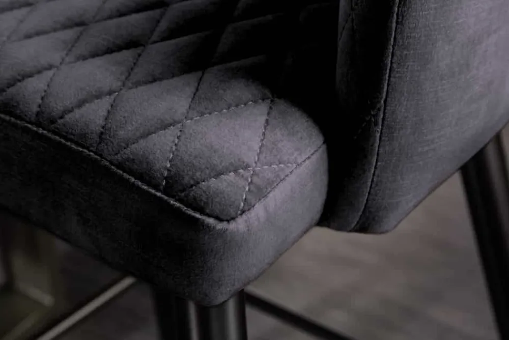 Riess-Ambiente Retro Möbel|Barhocker > Design Barhocker PARIS grau Samt mit Lehne Metall schwarz gold Ziersteppung