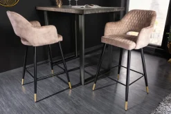 Riess-Ambiente Retro Möbel|Barhocker > Design Barhocker PARIS greige Samt mit Lehne Metall schwarz gold Ziersteppung