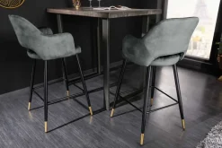 Riess-Ambiente Retro Möbel|Barhocker > Design Barhocker PARIS grün Samt mit Lehne Metall schwarz gold Ziersteppung