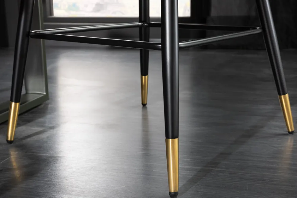 Riess-Ambiente Goldene Möbel|Retro Möbel > Design Barhocker PARIS petrol Samt Ziersteppung Fußkappen gold mit Armlehnen