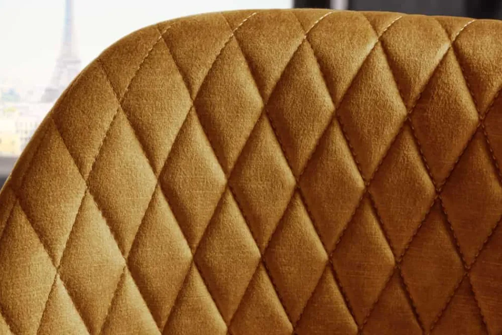 Riess-Ambiente Retro Möbel|Barhocker > Design Barhocker PARIS senfgelb Samt mit Lehne Metall schwarz gold Ziersteppung