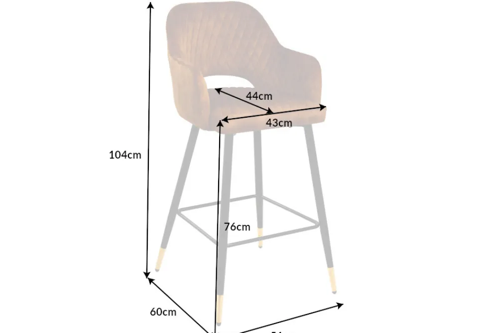 Riess-Ambiente Retro Möbel|Barhocker > Design Barhocker PARIS senfgelb Samt mit Lehne Metall schwarz gold Ziersteppung