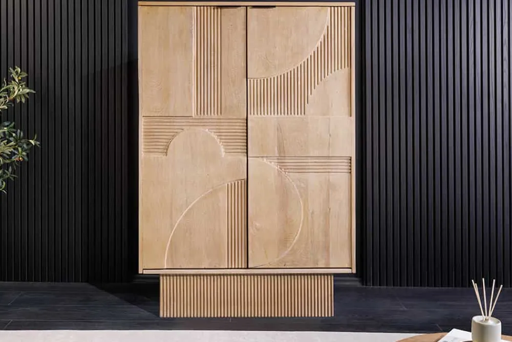 Riess-Ambiente Mehr...|Massivholzschränke > Design Barschrank ART DECO 140cm weiß gekälkt Mangoholz 3D-Front