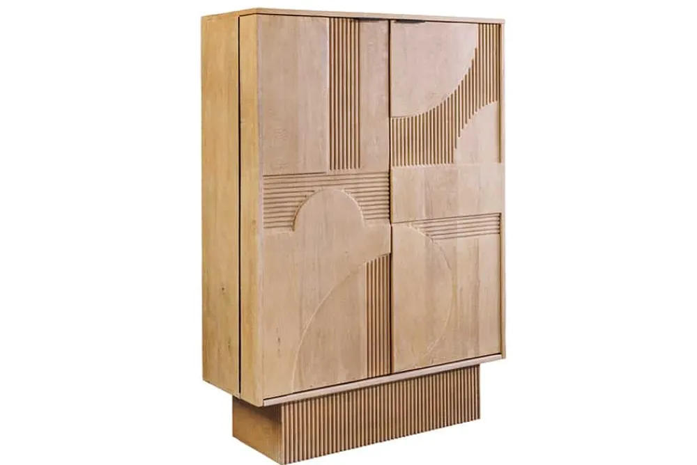 Riess-Ambiente Mehr...|Massivholzschränke > Design Barschrank ART DECO 140cm weiß gekälkt Mangoholz 3D-Front