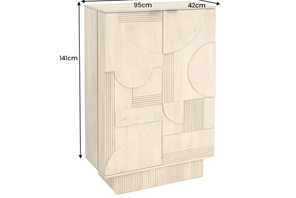 Riess-Ambiente Mehr...|Massivholzschränke > Design Barschrank ART DECO 140cm weiß gekälkt Mangoholz 3D-Front