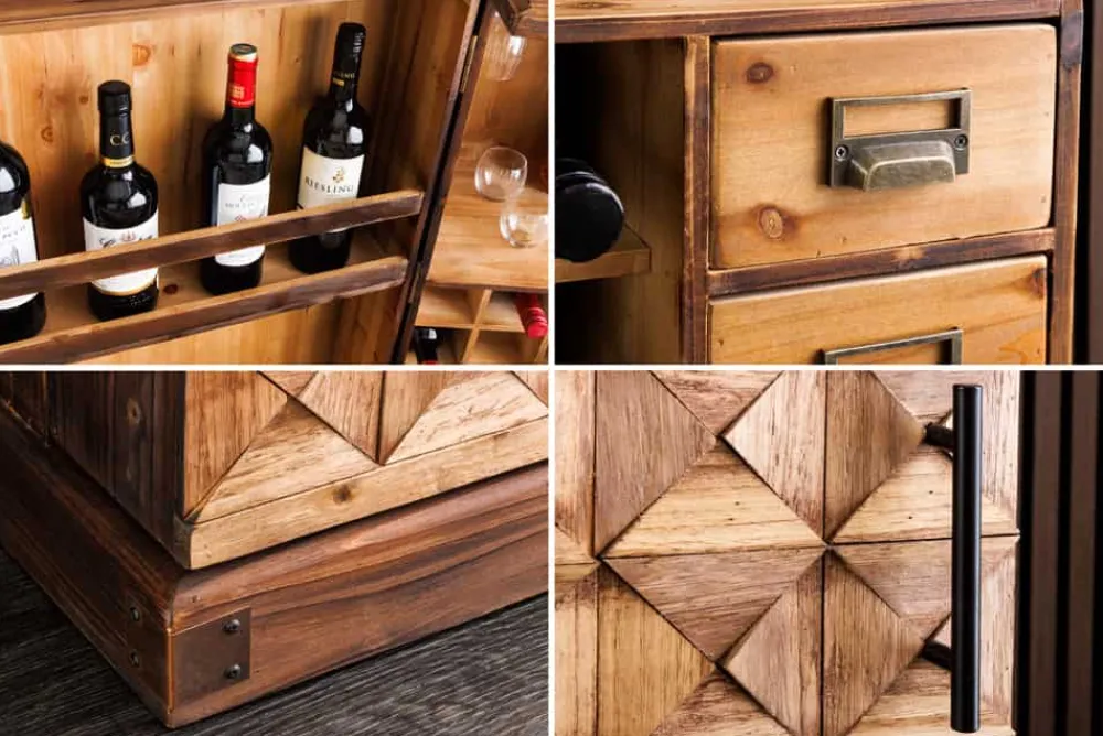 Riess-Ambiente Mehr...|Massivholzschränke > Design Barschrank BODEGA 90cm natur Pinienholz Weinregal Glashalter Schubladen