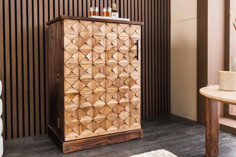 Riess-Ambiente Mehr...|Massivholzschränke > Design Barschrank BODEGA 90cm natur Pinienholz Weinregal Glashalter Schubladen