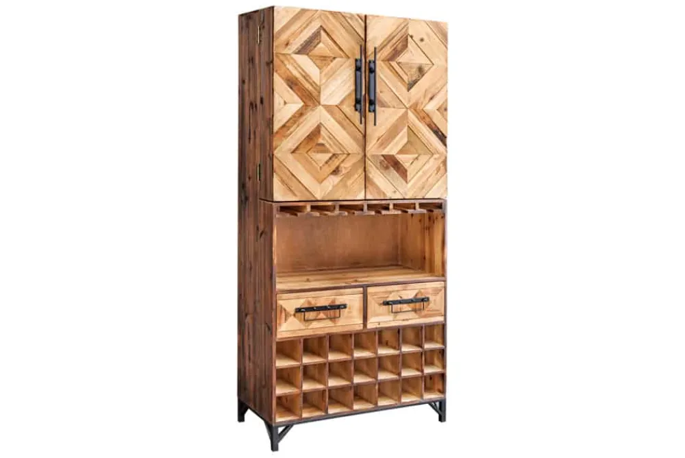 Riess-Ambiente Mehr...|Massivholzschränke > Design Barschrank BODEGA 160cm natur Pinienholz Weinregal Glashalter Schubladen