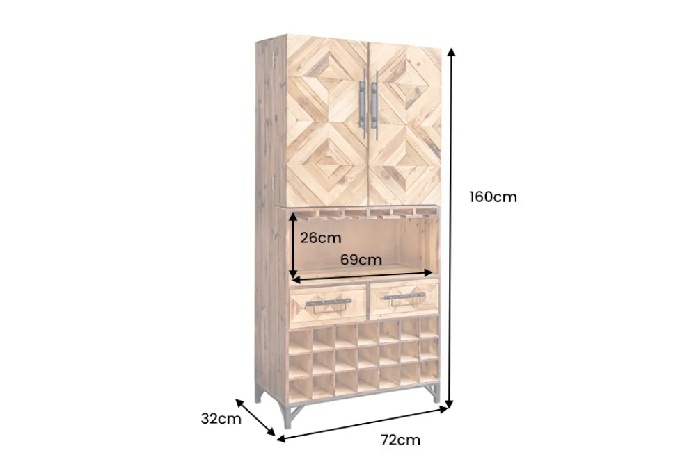 Riess-Ambiente Mehr...|Massivholzschränke > Design Barschrank BODEGA 160cm natur Pinienholz Weinregal Glashalter Schubladen