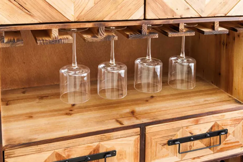 Riess-Ambiente Mehr...|Massivholzschränke > Design Barschrank BODEGA 160cm natur Pinienholz Weinregal Glashalter Schubladen