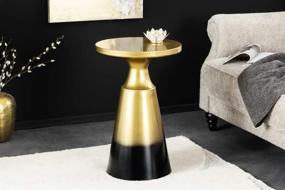 Riess-Ambiente Beistelltische|Goldene Möbel > Design Beistelltisch ABSTRACT 60cm gold Metall gebürstet Patina Handarbeit rund Säulentisch