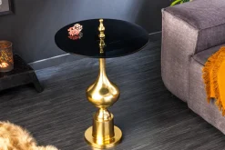 Riess-Ambiente Beistelltische|Goldene Möbel > Design Beistelltisch ABSTRACT 45cm gold Metall schwarze Glasplatte handmade rund