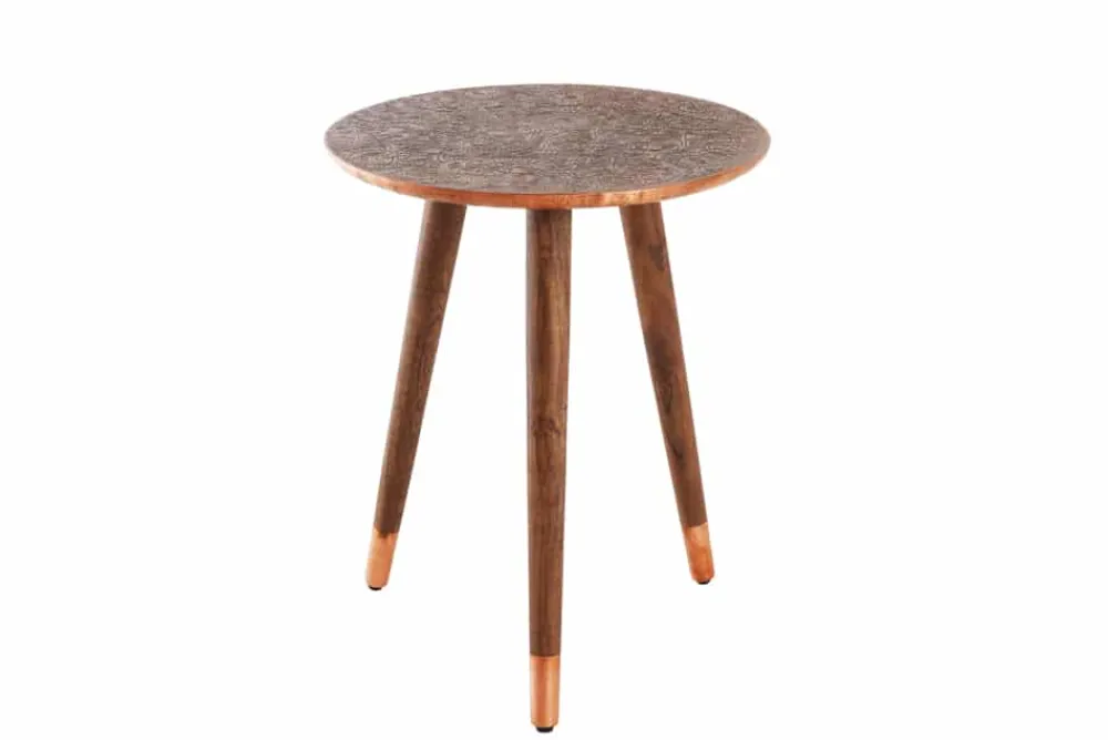 Riess-Ambiente Beistelltische|Couchtische & Truhen > Design Beistelltisch ALCAZAR 50cm antik kupfer Metall Mangoholz Handarbeit rund
