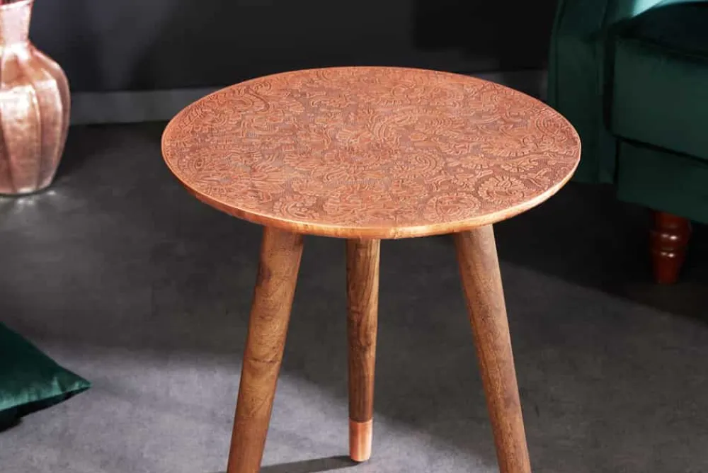 Riess-Ambiente Beistelltische|Couchtische & Truhen > Design Beistelltisch ALCAZAR 50cm antik kupfer Metall Mangoholz Handarbeit rund