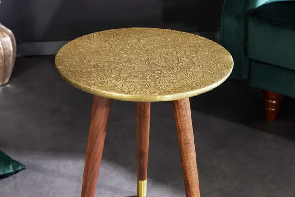 Riess-Ambiente Couchtische & Truhen|Mehr... > Design Beistelltisch ALCAZAR 50cm antik gold Metall Mangoholz Handarbeit rund