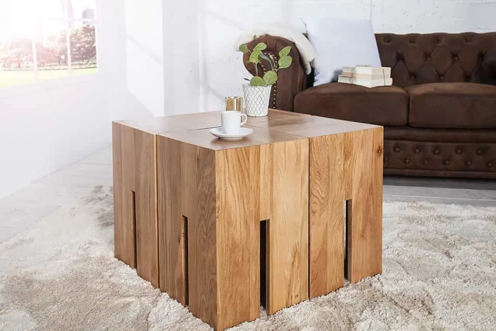 Riess-Ambiente Mehr...|Couchtische > Design Beistelltisch CASTLE 45cm natur Wildeiche Massivholz geölt Sitzhocker