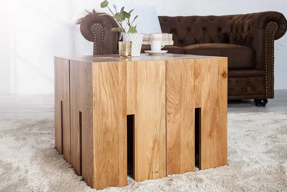 Riess-Ambiente Mehr...|Couchtische > Design Beistelltisch CASTLE 45cm natur Wildeiche Massivholz geölt Sitzhocker