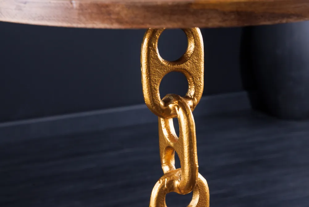 Riess-Ambiente Beistelltische|Mehr... > Design Beistelltisch CHAINS 55cm gold Mangoholz handmade Metall rund Kettengestell massiv