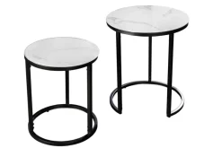 Riess-Ambiente Beistelltische|Couchtische & Truhen > Design Beistelltisch ELEGANCE 2er Set weiß rund Kristallglas mit Marmor-Dekor schwarzes Gestell