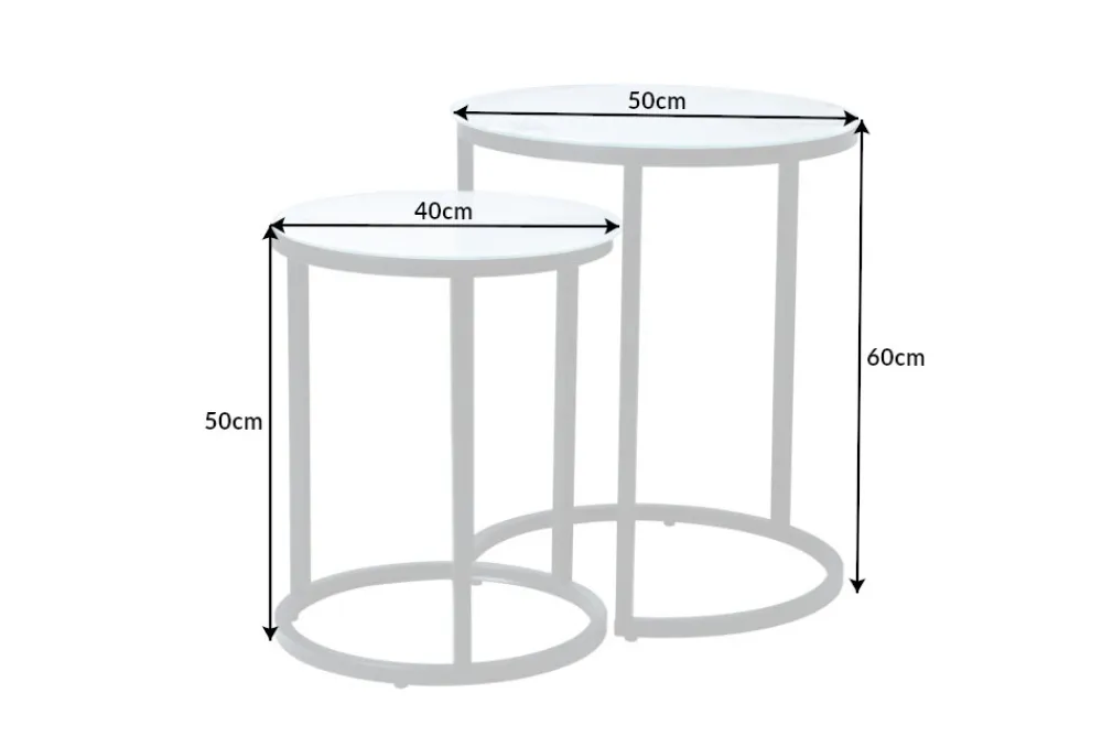 Riess-Ambiente Beistelltische|Couchtische & Truhen > Design Beistelltisch ELEGANCE 2er Set weiß rund Kristallglas mit Marmor-Dekor schwarzes Gestell