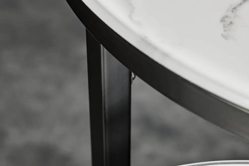 Riess-Ambiente Beistelltische|Couchtische & Truhen > Design Beistelltisch ELEGANCE 2er Set weiß rund Kristallglas mit Marmor-Dekor schwarzes Gestell