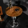 Riess-Ambiente Beistelltische|Mehr... > Design Beistelltisch EXTRAVAGANCIA 60cm Mangoholz massiv rund Metall Säulenfuß silber